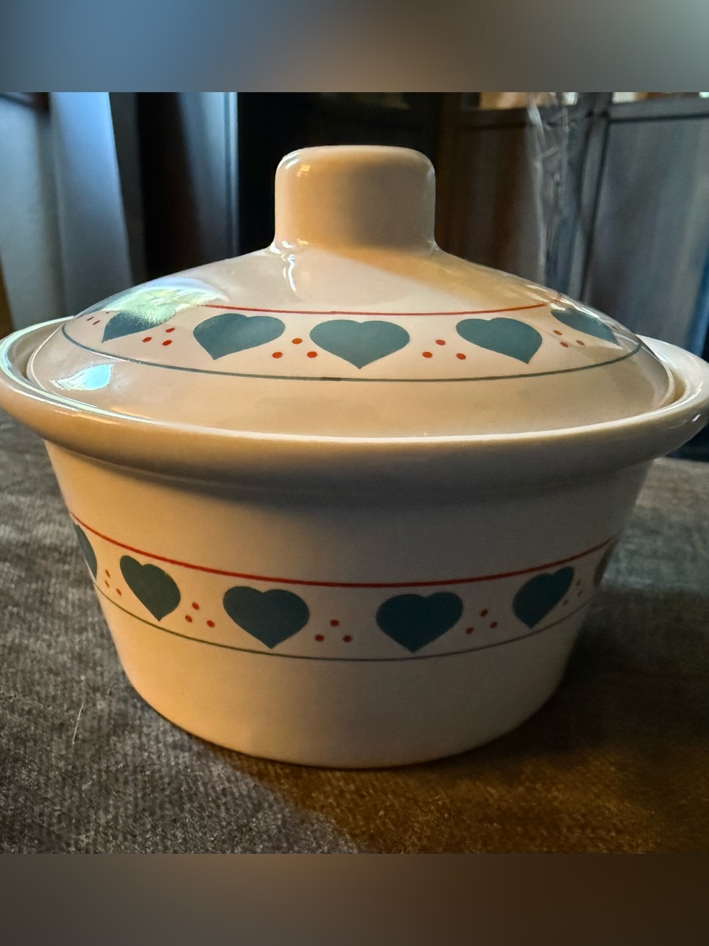 Vintage Lillian Vernon Ceramic Heart Lidded Trinket Bowl - Country Cottage Style